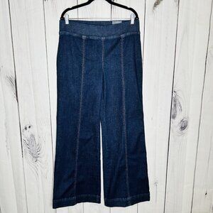 NWT TALBOTS Flare Leg Travel Jeans Dark Wash Denim Trouser Size L 33x32 Pull On